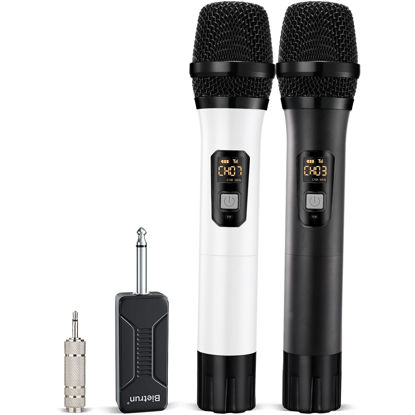 Picture of Wireless Microphone, Bietrun UHF Metal Dual Handheld Cordless Dynamic Mic System with Rechargeable Receiver, 1/4‘’Output, for Karaoke, Church, Speech, Wedding, Party Singing(160 ft Range)-Auto Connect