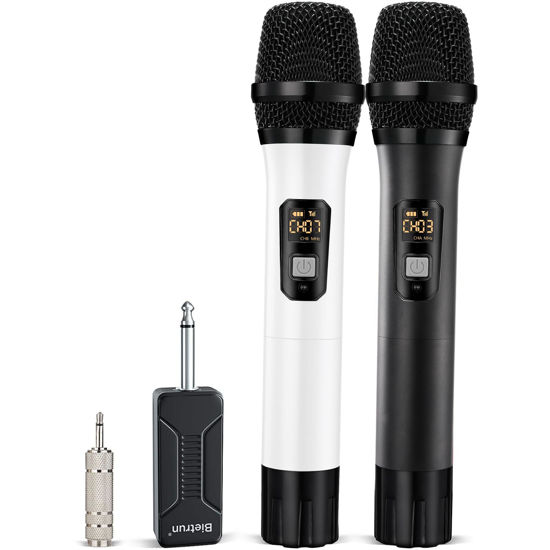 Picture of Wireless Microphone, Bietrun UHF Metal Dual Handheld Cordless Dynamic Mic System with Rechargeable Receiver, 1/4‘’Output, for Karaoke, Church, Speech, Wedding, Party Singing(160 ft Range)-Auto Connect