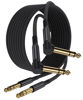 Picture of Elebase 1/4 Inch TRS Instrument Cable 15ft 2-Pack,Right-Angled to Straight 6.35mm Male Jack Stereo Audio Cord,6.35 Balanced Interconnect Line for Electric Guitar,Bass,Keyboard,Mixer,Amplifier,Speaker