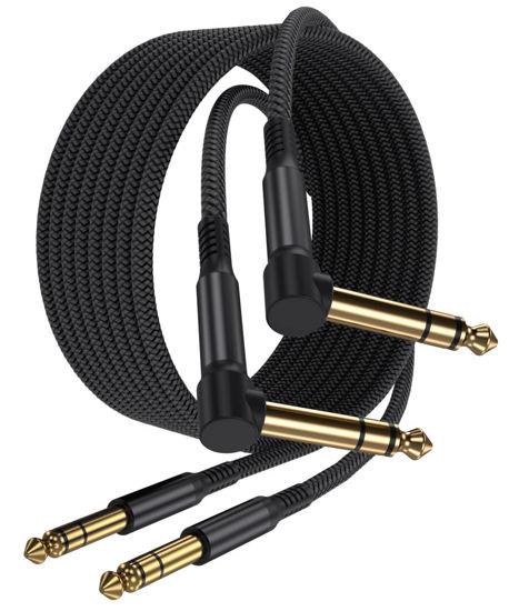 Picture of Elebase 1/4 Inch TRS Instrument Cable 15ft 2-Pack,Right-Angled to Straight 6.35mm Male Jack Stereo Audio Cord,6.35 Balanced Interconnect Line for Electric Guitar,Bass,Keyboard,Mixer,Amplifier,Speaker
