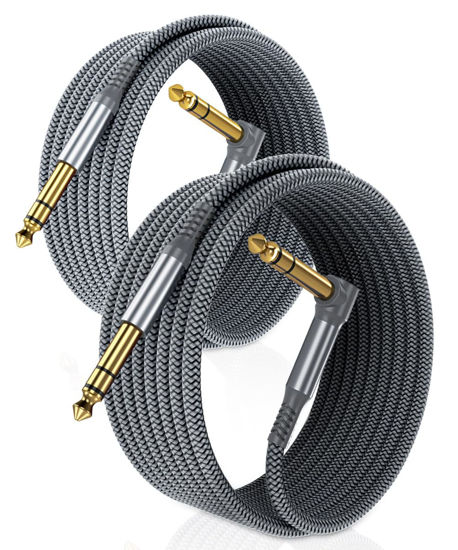 Picture of Elebase 1/4 Inch TRS Instrument Cable 3.3ft 2-Pack,Right-Angled to Straight 6.35mm Male Jack Stereo Audio Cord,6.35 Balanced Interconnect Line for Electric Guitar,Bass,Keyboard,Mixer,Amplifier,Speaker