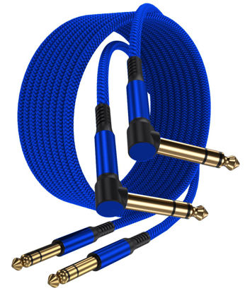 Picture of Elebase 1/4 Inch TRS Instrument Cable 10ft 2-Pack,Right-Angled to Straight 6.35mm Male Jack Stereo Audio Cord,6.35 Balanced Interconnect Line for Electric Guitar,Bass,Keyboard,Mixer,Amplifier,Speaker