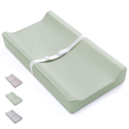 Picture of Blissful Diary Vegan Leather Baby Changing Pad with Waterproof & Wipe-Clean PU Cover, Standard Size Cozy Diaper Changing Pad for Dresser and Table, Light Green