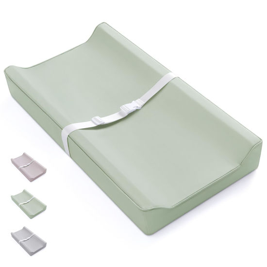 Picture of Blissful Diary Vegan Leather Baby Changing Pad with Waterproof & Wipe-Clean PU Cover, Standard Size Cozy Diaper Changing Pad for Dresser and Table, Light Green