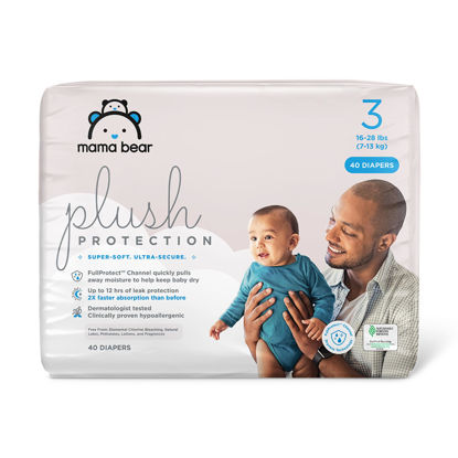 Picture of Amazon Brand - Mama Bear Plush Protection Diapers - Size 3, 40 Count, Hypoallergenic Premium Disposable Baby Diapers, White and Cloud Dreams