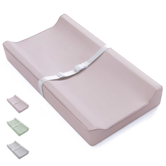 Picture of Blissful Diary Vegan Leather Baby Changing Pad with Waterproof & Wipe-Clean PU Cover, Standard Size Cozy Diaper Changing Pad for Dresser and Table, Taupe