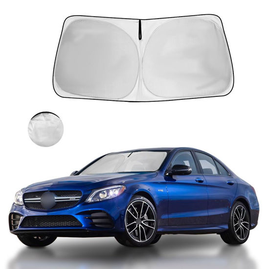 Picture of Windshield Sun Shade for Mercedes Benz Accessories Window Sunshade Fit Mercedes Benz C Class C250 C300 C400 2015-2023 Front Window Shade Sun Visor Blocks UV Keep Car Cooler
