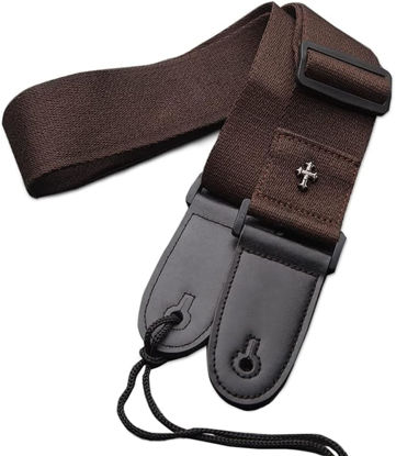 Picture of CC CAIHONG Guitar Strap, Bass Guitar Straps Acoustic Electric Woven Simple Leather Ends Adjustable Vintage with Pick Pocket - Brown