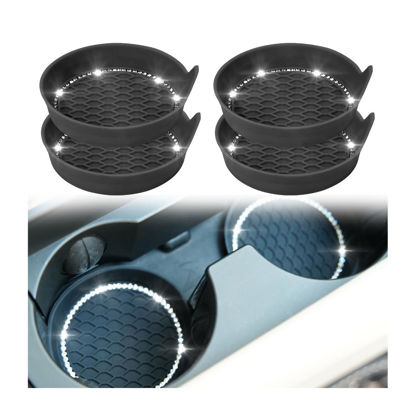 Picture of zipelo Bling Car Cup Coaster, 4 Pack Universal Vehicle Anti-Slip Cup Holder Insert Coasters, Crystal Rhinestone Silicone Shockproof Drink Mat, Car Interior Accessories Gift for Women Girls (Black)