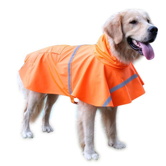 Picture of NACOCO Large Dog Raincoat Adjustable Pet Water Proof Clothes Lightweight Rain Jacket Poncho Hoodies with Strip Reflective (M, Orange)