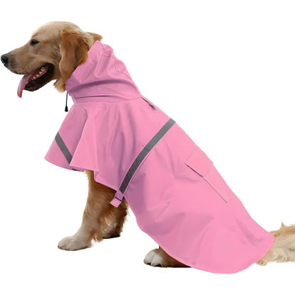 Picture of NACOCO Large Dog Raincoat Adjustable Pet Water Proof Clothes Lightweight Rain Jacket Poncho Hoodies with Strip Reflective (XXL, Pink)