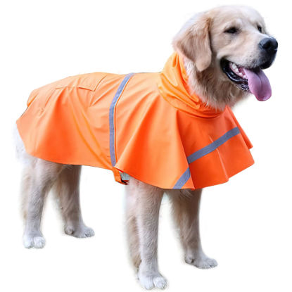 Picture of NACOCO Large Dog Raincoat Adjustable Pet Water Proof Clothes Lightweight Rain Jacket Poncho Hoodies with Strip Reflective (XXL, Orange)