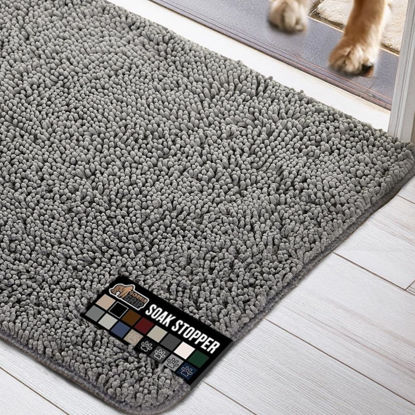 Picture of Gorilla Grip Ultra Absorbent Grippy Doormat for Muddy Dog Paws, 36x24 Machine Washable Soak Stopper Rugs Cleaner Floors, Bed Mat for Dirty Dogs, Indoor Entrance Door Rug Pet Bed Mats Grey