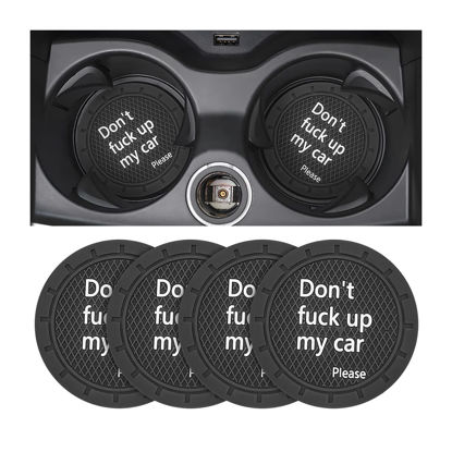 Picture of 8sanlione Car Cup Coaster, 4Pcs 2.75 Inch Auto Cup Holder Insert Coasters, Non-Slip Waterproof Embedded Drink Mat, Automotive Interior Accessories for Men and Women (D Black/4PCS)
