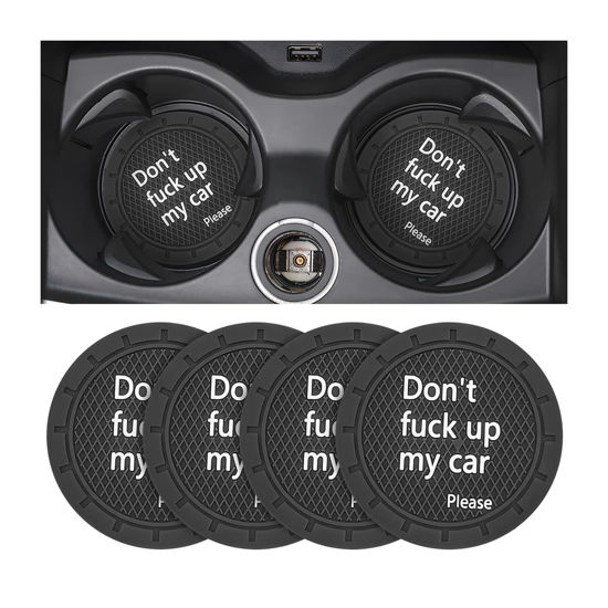 Picture of 8sanlione Car Cup Coaster, 4Pcs 2.75 Inch Auto Cup Holder Insert Coasters, Non-Slip Waterproof Embedded Drink Mat, Automotive Interior Accessories for Men and Women (D Black/4PCS)
