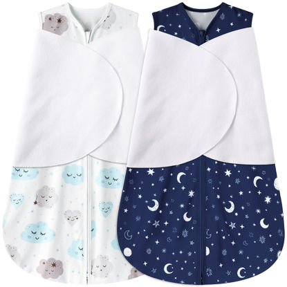 Picture of BSTOPPT Newborn Sleep Sack Baby Swaddle,6-12 Months,3-Way Adjustable Wearable Blanket,100% Rayon Cotton Swaddling sleeping bag，TOG 0.5（Clouds&Starry Sky）