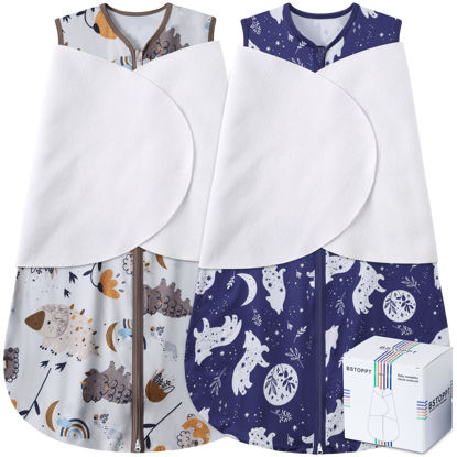 Picture of BSTOPPT Newborn Sleep Sack Baby Swaddle,3-Way Adjustable Wearable Blanket,100% Rayon Cotton Swaddling Sleeping Bag，TOG 0.5 (Fox & Dinosaurs, 6-12 Months)