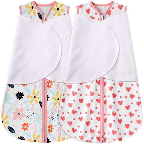 Picture of BSTOPPT Newborn Sleep Sack Baby Swaddle,0-3 Months,3-Way Adjustable Wearable Blanket,100% Rayon Cotton Swaddling sleeping bag，TOG 0.5（Heart&Floral）
