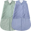 Picture of BSTOPPT Fleece Newborn Sleep Sack Baby Swaddle,3-Way Adjustable Wearable Blanket,2 Pack Fleece Swaddling Sleeping Bag TOG 2.0， (Blue&Green, 0-3 Months)