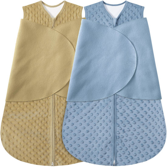 Picture of BSTOPPT Fleece Newborn Sleep Sack Baby Swaddle,3-Way Adjustable Wearable Blanket,2 Pack Fleece Swaddling Sleeping Bag TOG 2.0， (Brown & Dark Green, 3-6 Months)