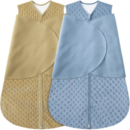 Picture of BSTOPPT Fleece Newborn Sleep Sack Baby Swaddle,3-Way Adjustable Wearable Blanket,2 Pack Fleece Swaddling Sleeping Bag TOG 2.0， (Brown & Dark Green, 6-12 Months)