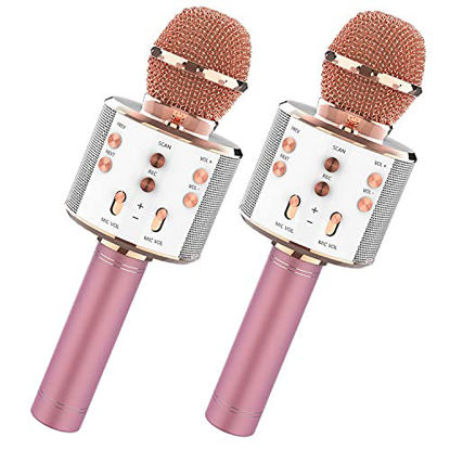 Picture of 2 Pack Karaoke Microphone for Kids Adults, 2000mah Bluetooth Wireless Karaoke Microphone for Singing, 3-in-1 Portable Handheld Mic Speaker Machine Birthday Home Party for All Smartphone (Rose Gold)