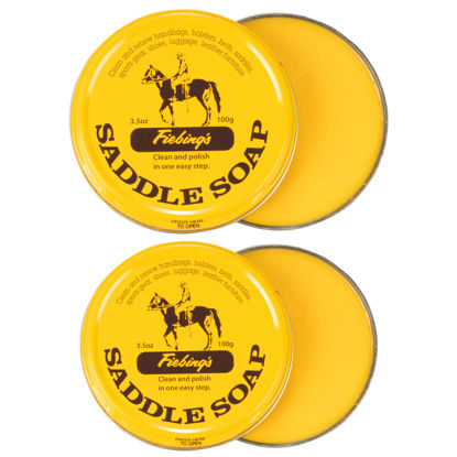 Picture of Fiebing's Yellow Saddle Soap for Leather (2 Pack, 3.5 oz Each) - Leather Cleaner & Conditioner to Soften, Protect & Restore Leathercraft - Leather Soap for Car Seat, Couch, Shoe, Purse, Boot, Bag