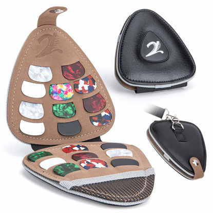 Picture of XTON Guitar Picks Holder for Acoustic Electric Guitar, Variety Pack Picks Storage Pouch Box, PU leather Plectrums Bag with Lanyard, Gift for Guitar Players ( Case Only )