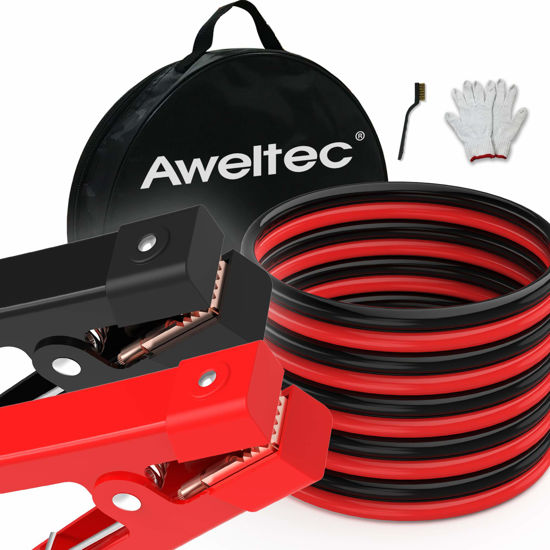 Picture of AWELTEC Heavy Duty Jumper Cables - 0 Gauge 25 Feet Battery Jumper Cables for Car, Heavy Duty Booster Cables (0AWG x 25Ft) with 600D Fabric Carrying Bag, Safety Gloves and Iron Brush