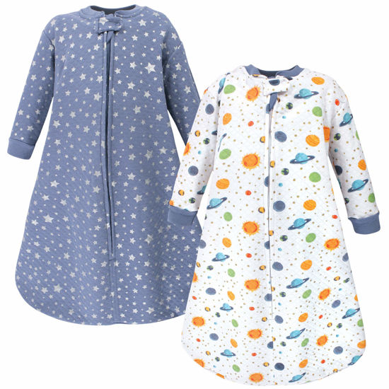 Picture of Hudson Baby Unisex Baby Premium Quilted Long Sleeve Sleeping Bag and Wearable Blanket, Space 2-Pack, 6-12 Months