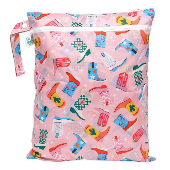 Picture of Bumkins Waterproof Wet Dry Bag for Baby, Travel, Swim Suit, Cloth Diapers, Pump Parts, Pool, Gym Clothes, Toiletry, Hook to Stroller, Pack for Daycare, Zip Bag, Wetdry Packing Pouch, Cowgirl Boots