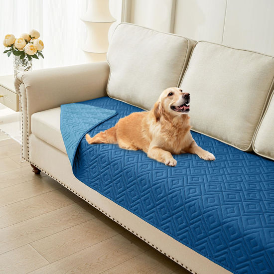 Picture of hyha Waterproof Dog Blanket, Soft Pet Bed Blankets, Waterproof Sofa Couch Cover for Dogs Washable, Reversible Pet Couch Covers for Sofa Furniture (30x70 Inch, Navy Blue/Blue)