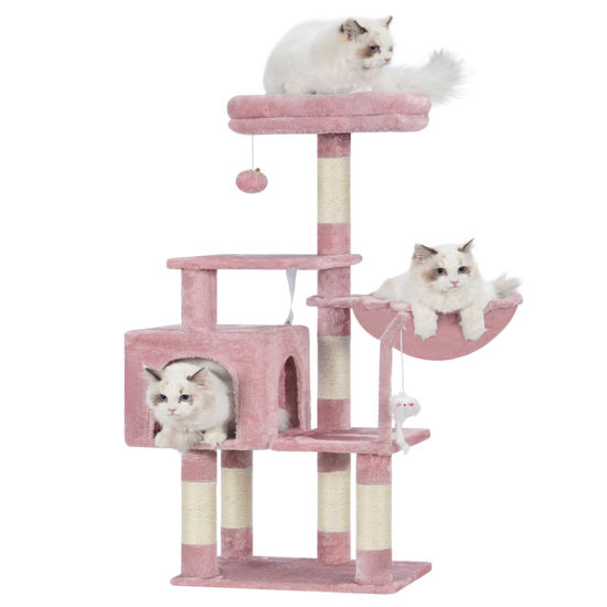 Picture of Heybly Cat Tree with Toy, Cat Tower condo for Indoor Cats, Cat House with Padded Plush Perch, Cozy Hammock and Sisal Scratching Posts, Skin Pink HCT004SP