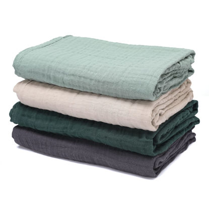 Picture of CottCare Baby Muslin Swaddle Blankets for Boys and Girls,4-Pack Breathable and Skin-Friendly,Wrap Soft Silky Cotton Muslin Swaddle Blankets/Atrovirens/Green/Apricot White/Grey…