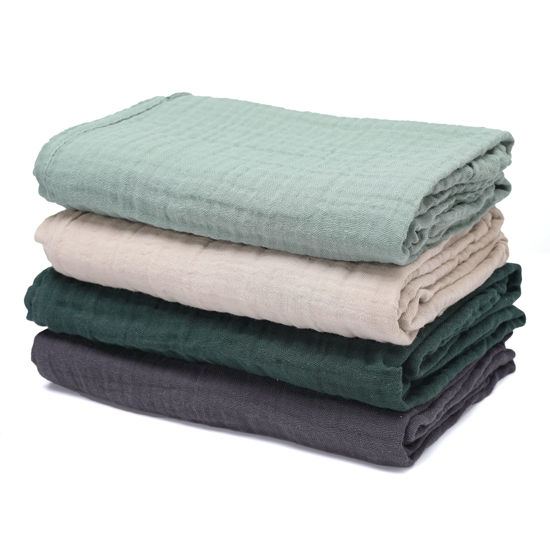 Picture of CottCare Baby Muslin Swaddle Blankets for Boys and Girls,4-Pack Breathable and Skin-Friendly,Wrap Soft Silky Cotton Muslin Swaddle Blankets/Atrovirens/Green/Apricot White/Grey…