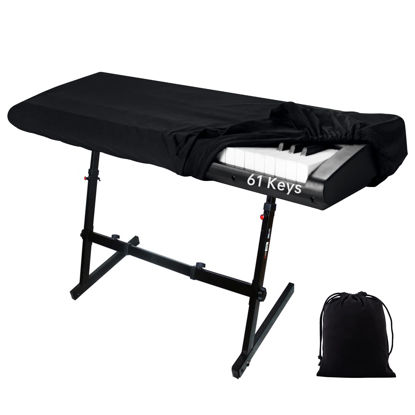 Picture of Piano Keyboard Dust Cover, 61 Keys Piano Music Keyboard Cover, Stretchy Electronic Keyboard Piano DirtProof Cover, Piano Keyboard Cover With Durable Elastic & Cord Lock, Black
