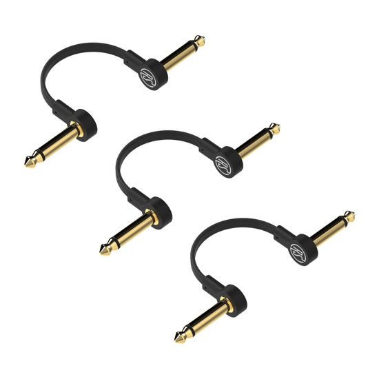 Picture of Rock Stock Guitar Flat Patch Cables - 24 Inch C-Shape Effect Pedal Cables - Black with Durable Gold Plated Connectors, Maximize Pedalboard Space (3 Pack)