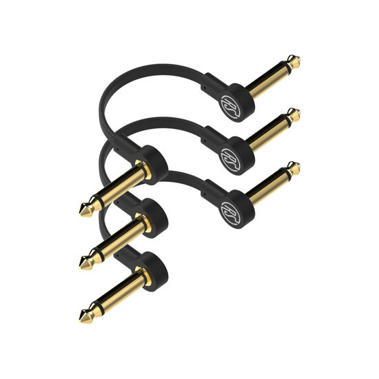 Picture of Rock Stock Guitar Flat Patch Cables - 18 Inch C-Shape Effect Pedal Cables - Black with Durable Gold Plated Connectors, Maximize Pedalboard Space (3 Pack)