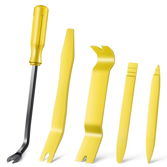 Picture of LivTee 5 pcs Auto Trim Removal Tool Kit, No Scratch Plastic Pry Tool Kit - Interior Door Panel Clip Fastener Removal Set for Vehicle Dash Radio Audio Installer (Yellow)