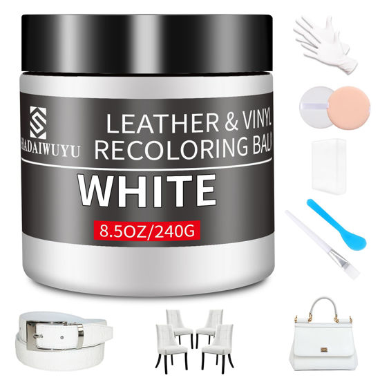 Picture of Leather Recoloring Balm,8.5oz Leather Color Restorer,White Leather Repair kit for Furniture and Car Interior,Leather Couch Scratch Repair,Leather Dye Paint for Faded,Cracked and Damaged Leather
