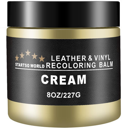 Picture of STARTSO WORLD Leather-Recoloring-Balm-Repair-Cream-Kit for Restoration Cream Couches, Sofa, Furniture Color Dye Restorer-8oz with Tool kit 3 pcs Sponges, 1pcs Spoon, 1pcs Brush,1 Pair Gloves