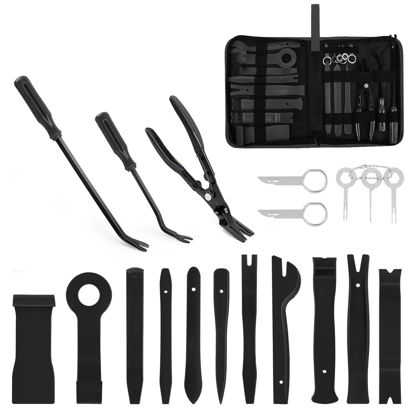 Picture of GOOACC 19Pcs Trim Removal Tool Set Panel Fastener Clips Removal Automotive Plastic Upholstery Pliers Removal Install Removal Car Tool with Storage Bag for Trim Panel Audio Clip Pliers Terminal-Black