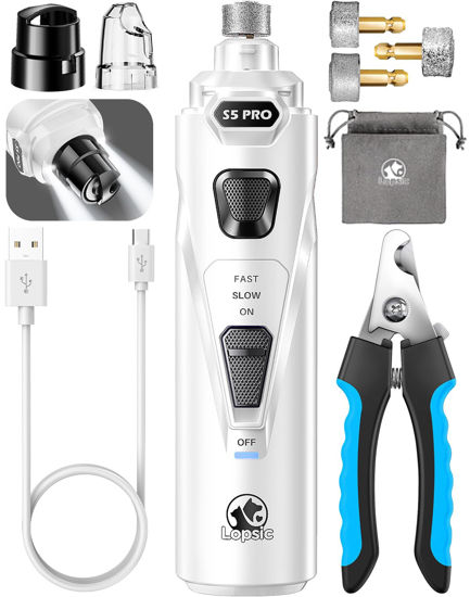 Picture of LOPSIC Dog Nail Grinder with 2 LED Lights Powerful 2-Speed Dog Nail Trimmers with 3 Grinding Wheels Super Quiet Rechargeable Pet Dog Nail Clippers Kit for Large Medium Dogs Cats Small Animal Nail Care