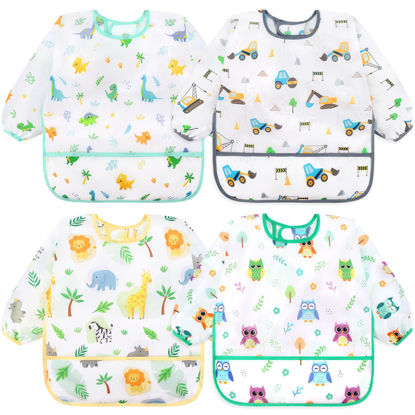 Picture of Accmor 4 Pack Long Sleeve Baby Bibs, Waterproof Sleeved Bib Smock for Baby Toddler 6-24 Months