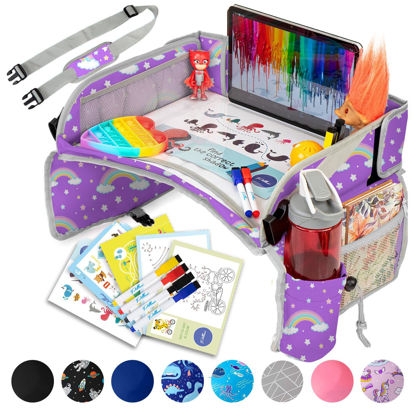 Picture of PILLANI Kids Travel Tray for Car - Car Seat Tray for Kids Travel, Car Trays for Kids Roadtrip Essentials & Must Haves, Lap Tray for Kids Road Trip Activities - Toddler Lap Desk Organizer for Airplanes