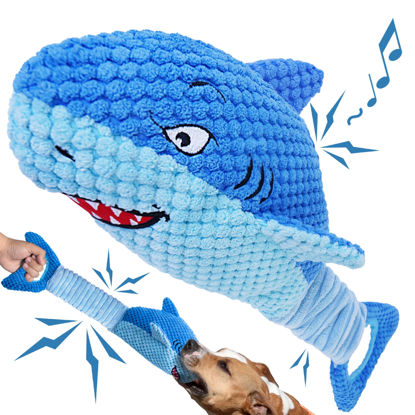 Picture of LEGEND SANDY Dog Toys for Aggressive Chewers, Large Dog Toys to Keep Them Busy, Interactive Dog Toys, Squeaky Dog Toys, Tug of War Dog Toy, Crinkle Dog Toy (Blue Shark)