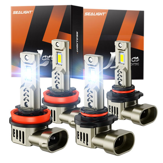 Picture of SEALIGHT L2S HB3+H9 LED Bulb Combo compatible 9005+H11 for Fog Light and Powersports Headlights, 68000 Lumens Super Bright 6500K White Light, Plug and Play, 4 Pack