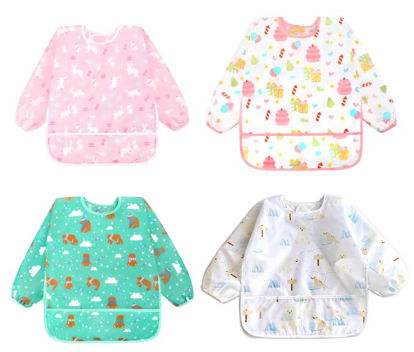 Picture of Accmor 4 Pack Long Sleeve Baby Bibs, Waterproof Sleeved Bib, Toddler Soft Bib for 24-36 Months