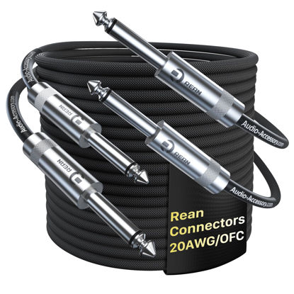 Picture of Guitar Cable 20 ft 2 Pack, Professional Neutrik Rean Connectors, Kevlar-Reinforced Nylon Braided 1/4 Instrument Cable, 20 AWG, OFC, Quarter Inch Electric Guitar Cord, Bass Guitar AMP Cord