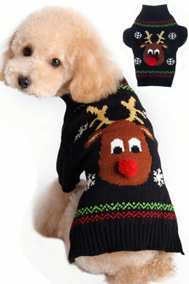 Picture of BOBIBI Dog Sweater for Christmas Cartoon Reindeer Pet Cat Winter Knitwear Warm Clothes Medium